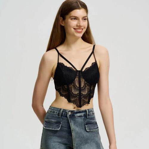 Lace chest wrapped lace patchwork fishbone corset backless