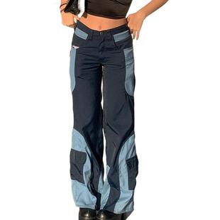 long color leg blocked patch pants Straight