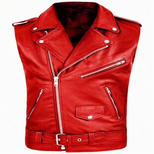 red leather motorcycle vest jacket Men