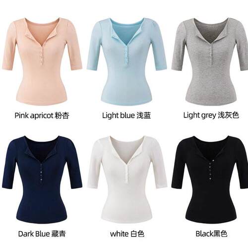 Mid sleeve T-shirt women's V-bottom top