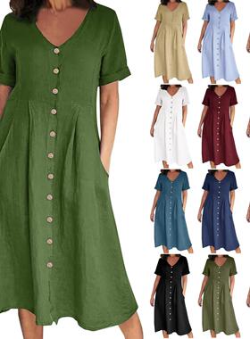 High waisted cotton and linen dress 高腰棉麻连衣裙