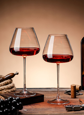 红杆勃艮第红酒杯套装家用水晶黑领结大肚欧式葡萄高脚杯子醒酒器