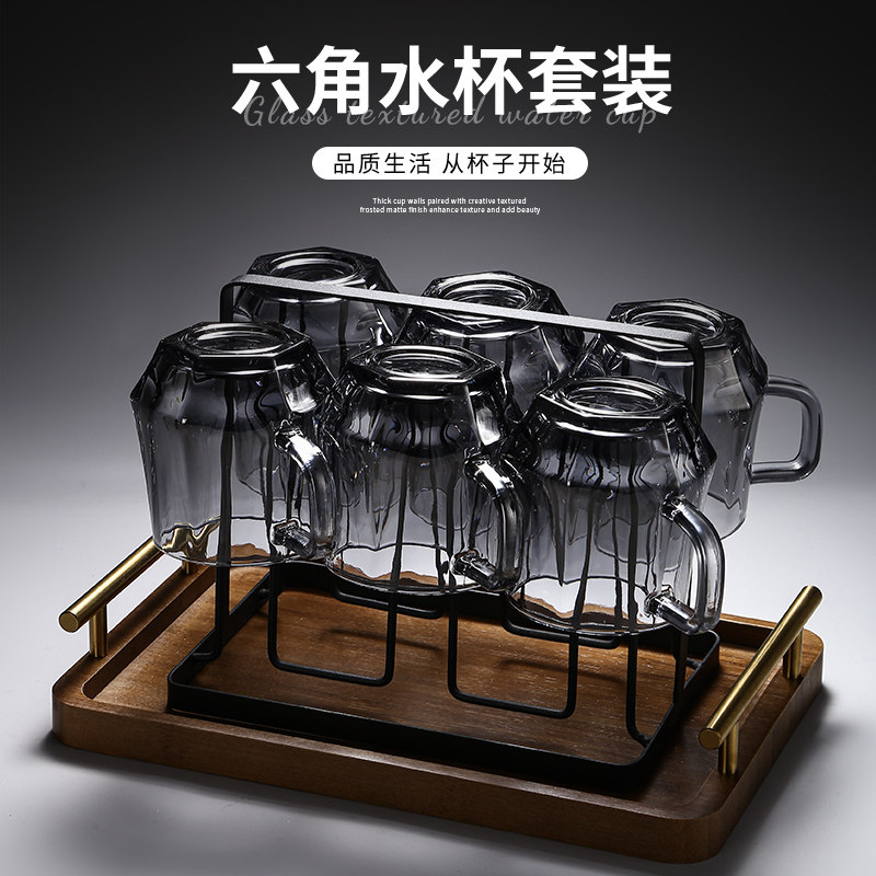 水杯家用套装高级感轻奢喝茶玻璃水杯子带把客厅待客一套凉壶杯具