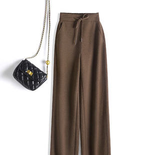 高级软糯人字呢高腰窄版直筒裤女士秋冬新款宽松垂感通勤时尚