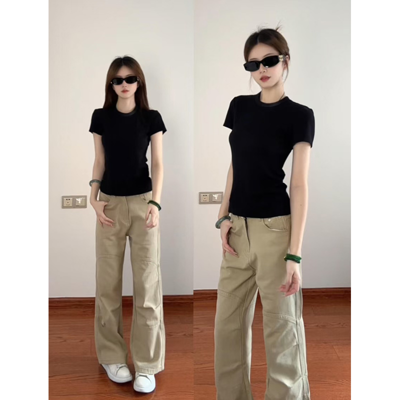黑色圆领正肩短袖t恤女2025新款夏季纯棉修身显瘦百搭基础款上衣