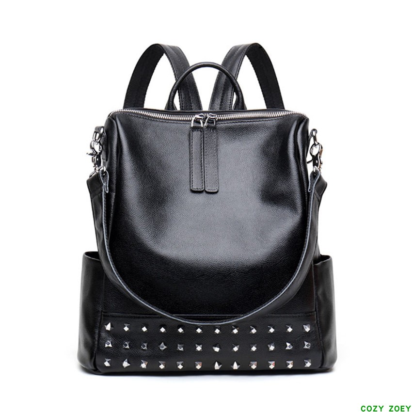 2024新款朋克风女包 欧美头层牛皮百搭潮酷柳钉双肩包 backpacks