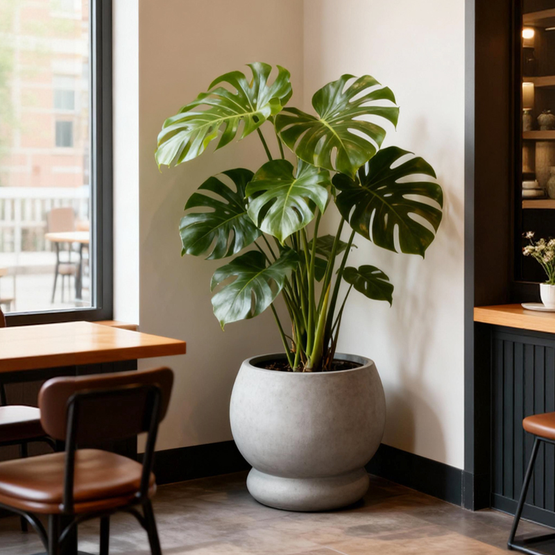 龟背竹天堂鸟琴叶榕水泥花盆透气