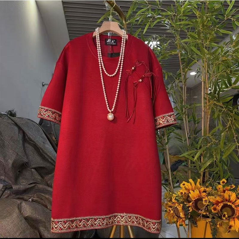 欧货大码女装2025秋冬新款国风流苏盘扣拼接短袖宽松显瘦T恤大衫,女装/女士精品,大码内搭,淘宝优惠券,粉丝福利购,淘宝优惠卷