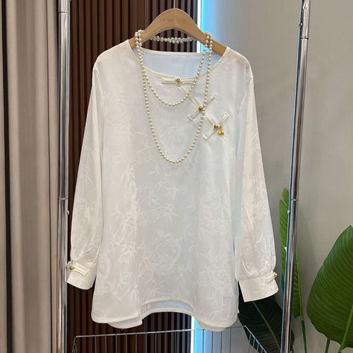 中式新款遮肚显瘦衬衫提花上衣