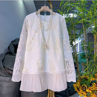 大码 洋气甜美衬衫 女装 国潮风轻奢盘扣蕾丝长袖 2025秋冬新款 新中式