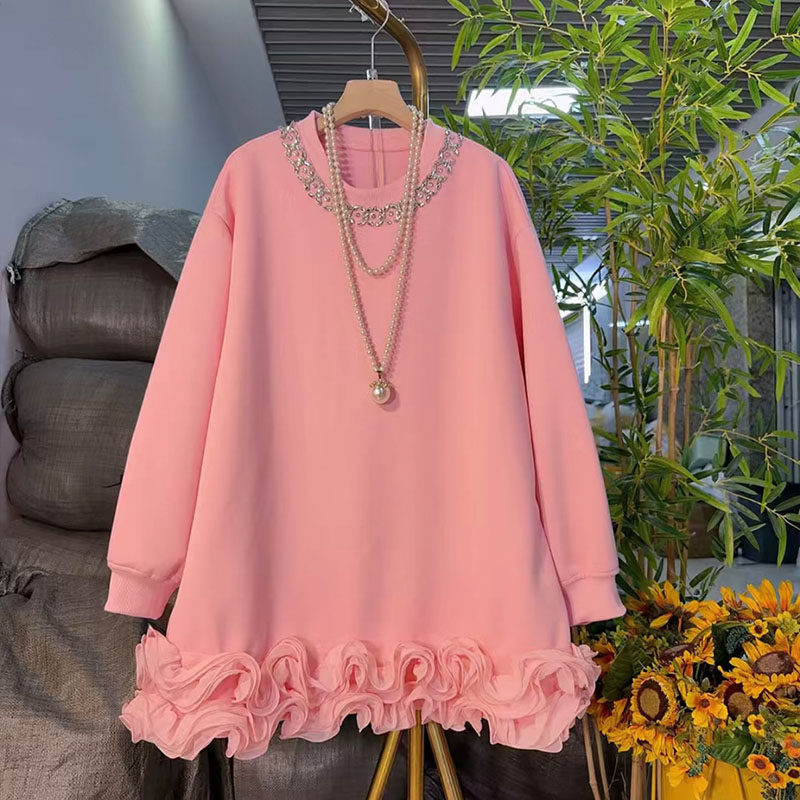 欧货大码女装2025秋冬季新款时尚轻奢亮钻花朵上衣宽松显瘦卫衣潮,女装/女士精品,大码内搭,淘宝优惠券,粉丝福利购,淘宝优惠卷