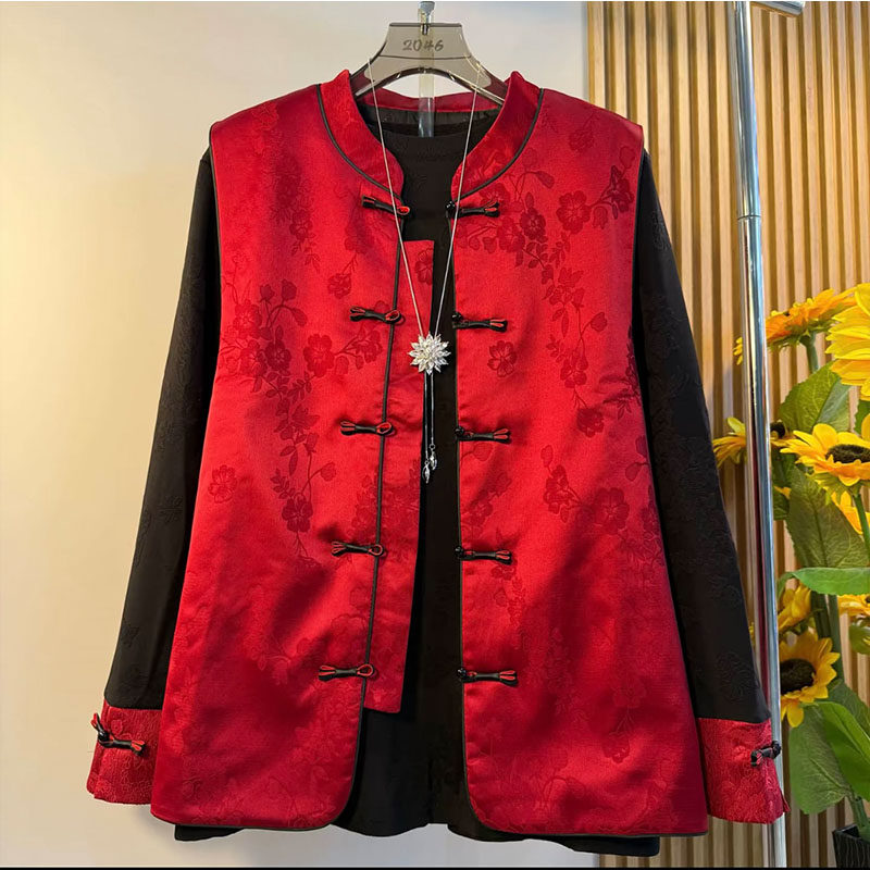 新中式大码女装2025秋冬款轻奢国潮风立领盘扣暗花马甲小衫两件套,女装/女士精品,大码套装,淘宝优惠券,粉丝福利购,淘宝优惠卷