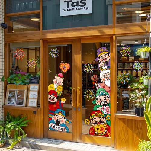 2026财神爷门贴纸家用厨房马年玻璃贴新年装饰品窗贴春节窗花贴画