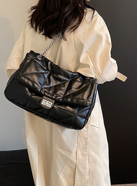 2025新款时尚菱格链条包包女大容量单肩斜跨包质感通勤托特包