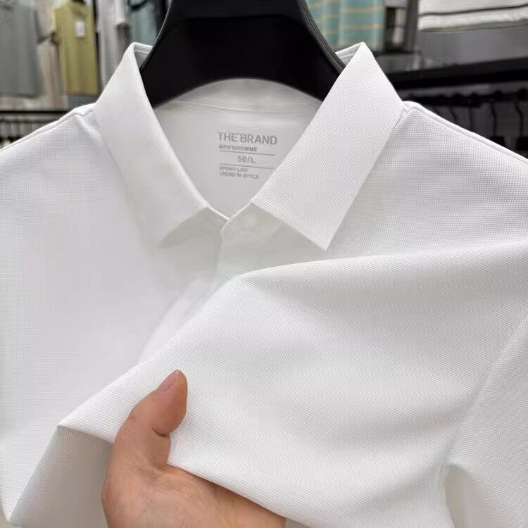 钧泽源服饰冰丝爆款男士短袖T恤无痕开叉POLO衫纯色冰感凉爽透气图片