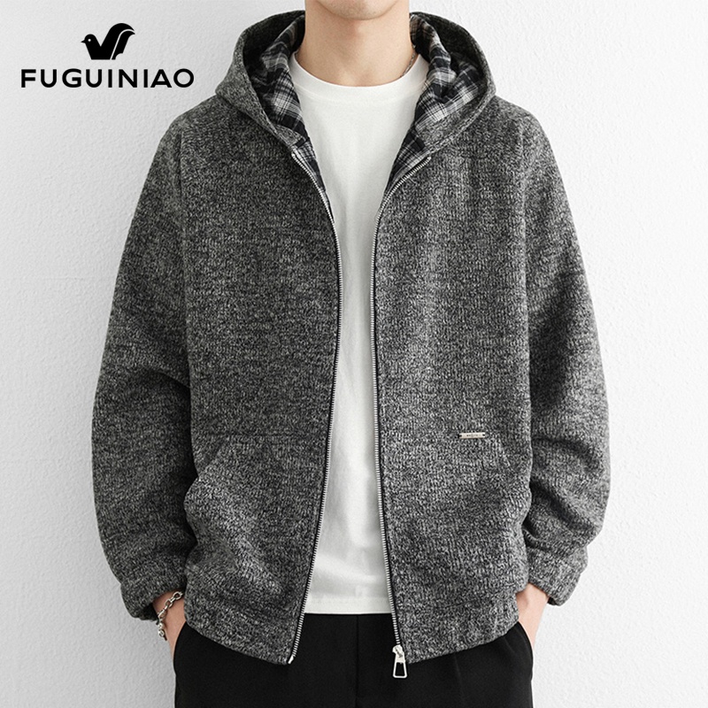 富贵鸟开衫毛衣男士休闲连帽毛线衣2025年秋季新款针织衫外套男装