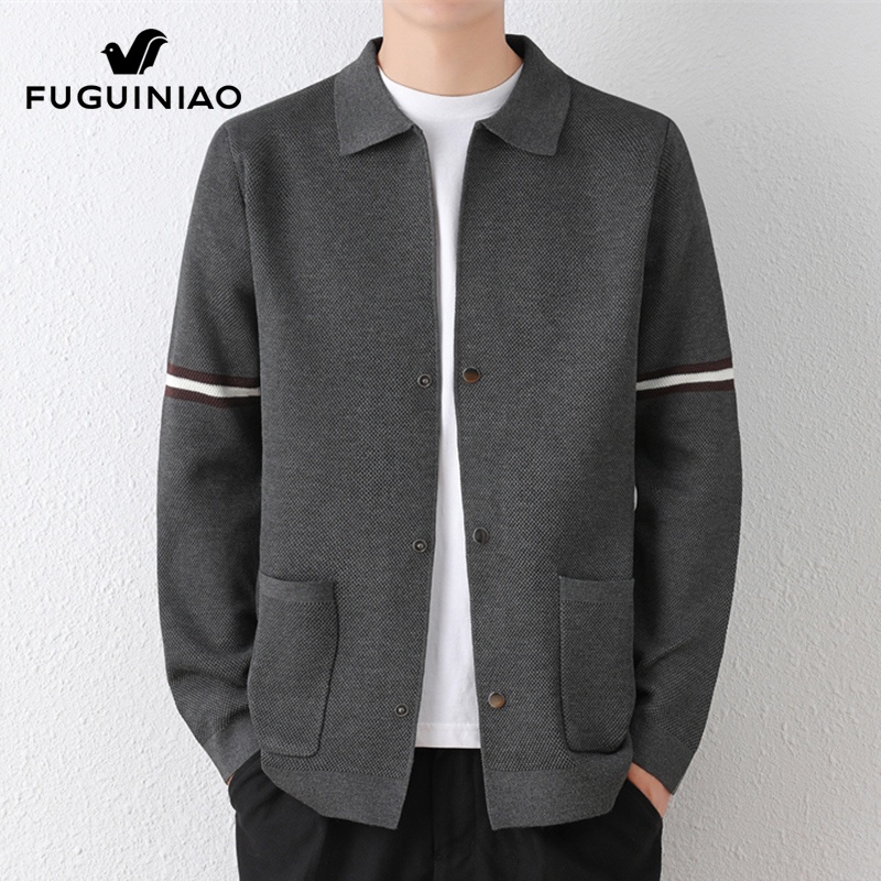 富贵鸟开衫毛衣男士秋季休闲翻领