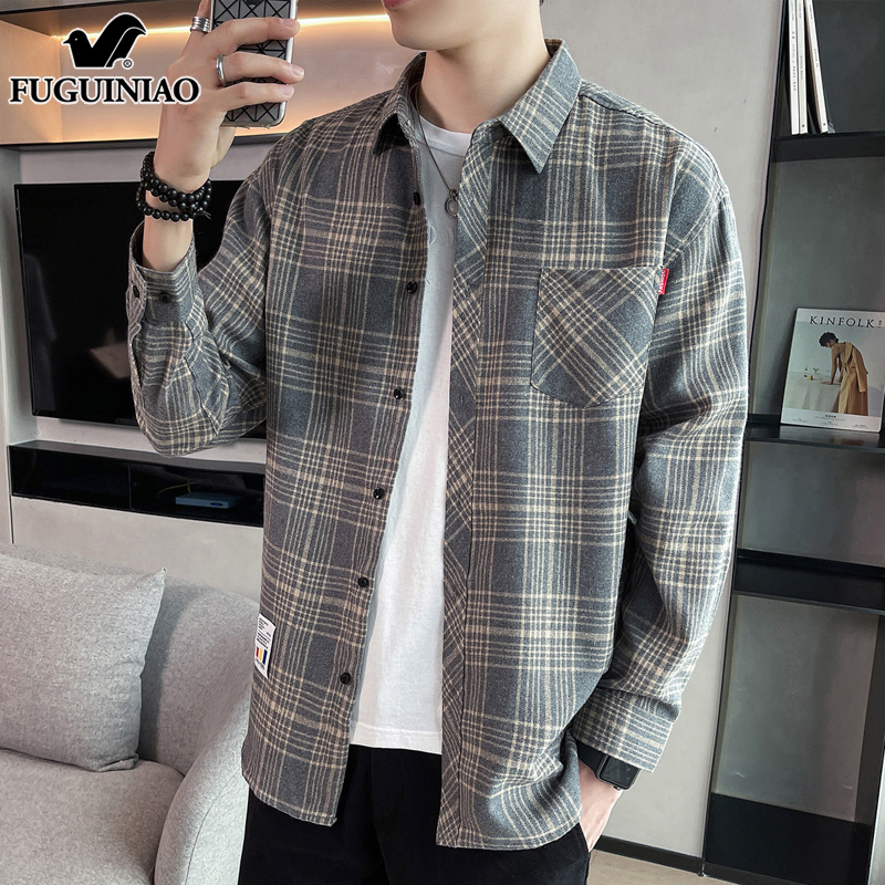 富贵鸟休闲长袖衬衫男士秋季新款