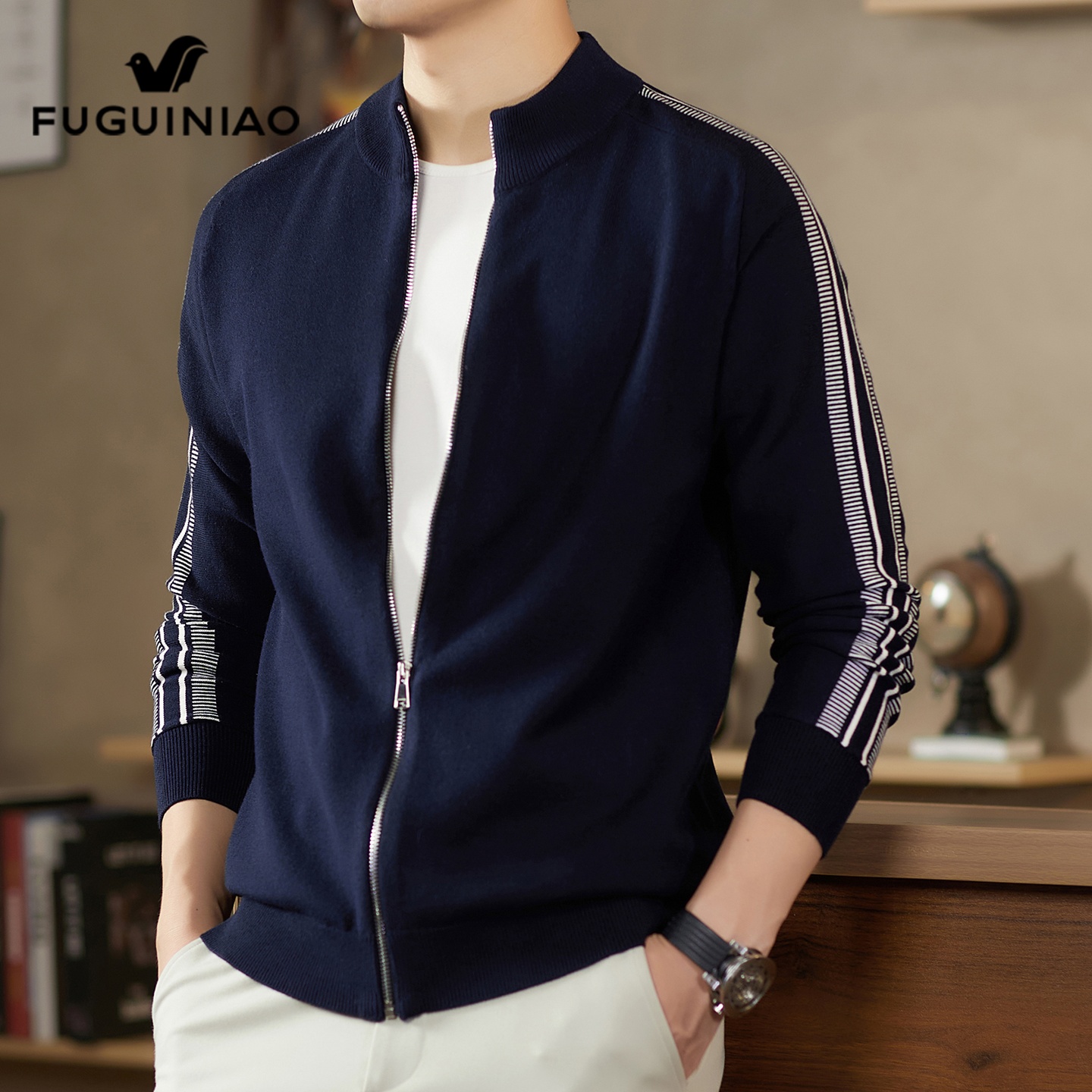 富贵鸟开衫毛衣男士秋季休闲立领