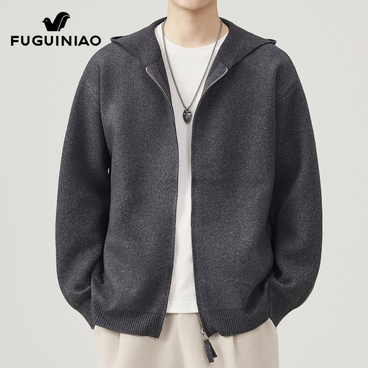 富贵鸟开衫毛衣男士秋季休闲连帽