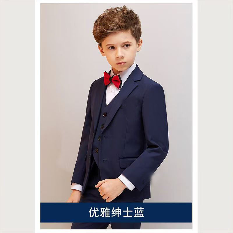 帅气儿童西装套装小主持人三件套英伦西服男童礼服外套钢琴演出服