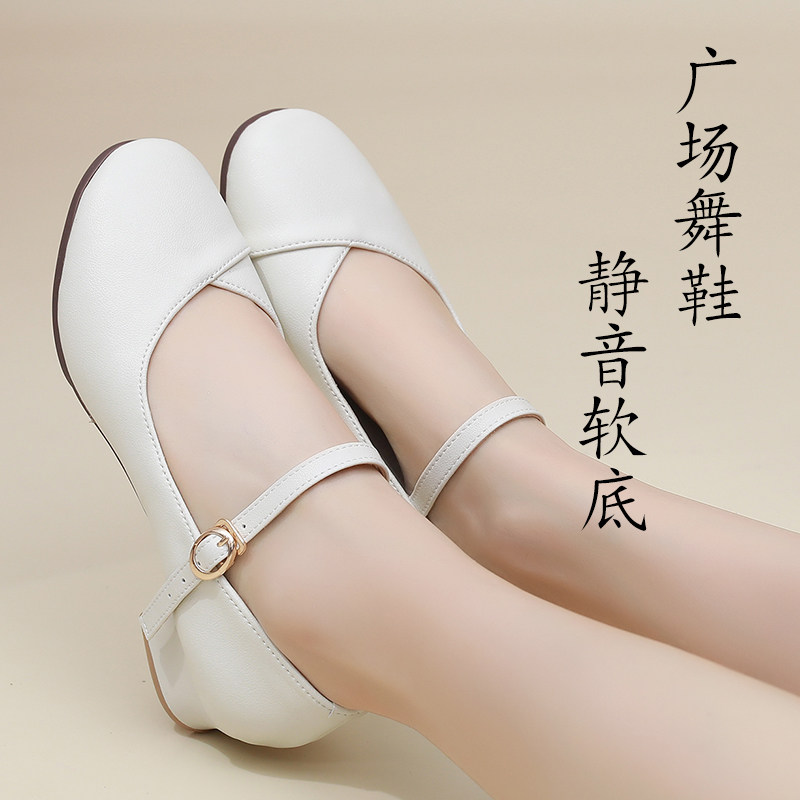 女式真皮广场舞蹈鞋牛皮低跟交谊舞鞋跳舞鞋子透气软底成人拉丁鞋