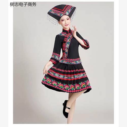 三月三壮族服装女演出服民族风少数民族彝族布依族舞蹈表演服套装
