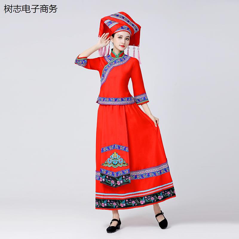 广西黑衣壮族三月三服装成人女士少数民族演出服苗族长裙舞蹈服饰
