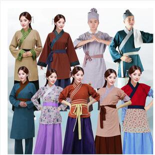 古装汉服店小二家丁老百姓棉麻套装茶馆餐厅酒店工作服茶艺演出服