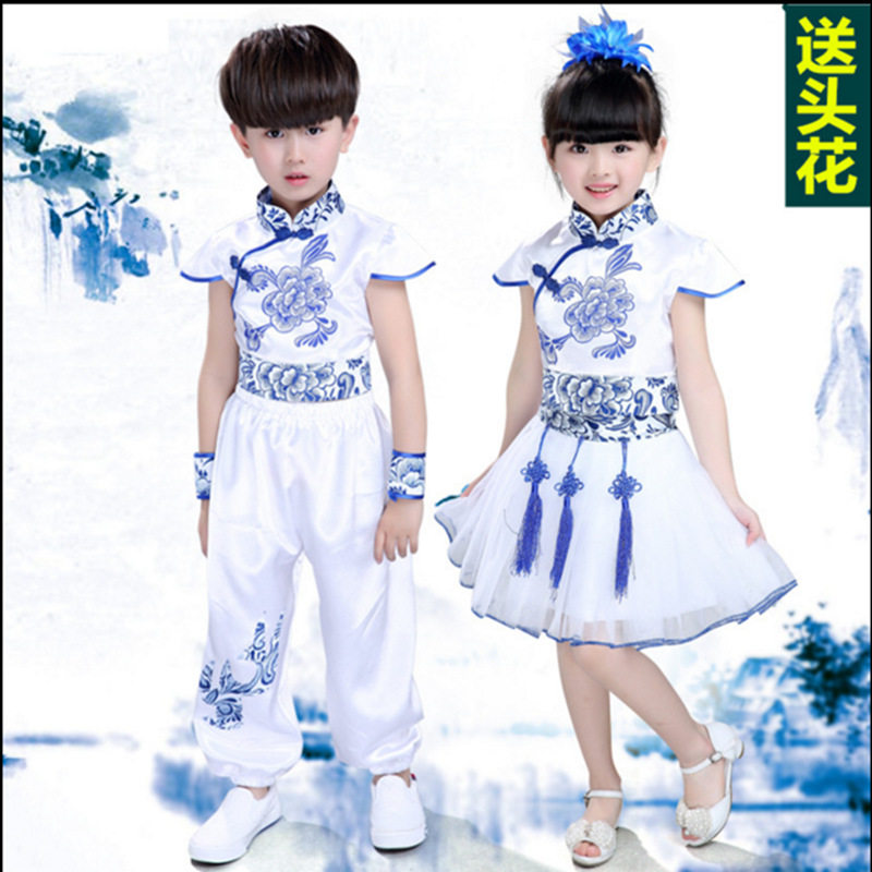 六一儿童青花瓷演出服蓬蓬纱裙