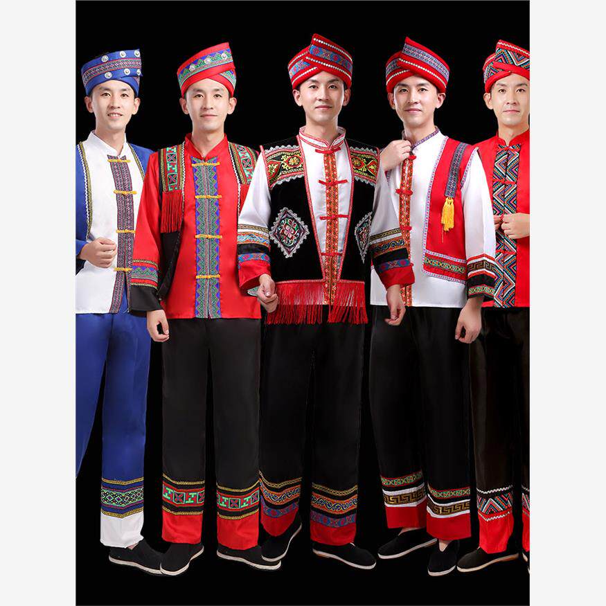 广西壮族成人男士少数民族服装现代演出服饰壮族舞蹈表演服套装