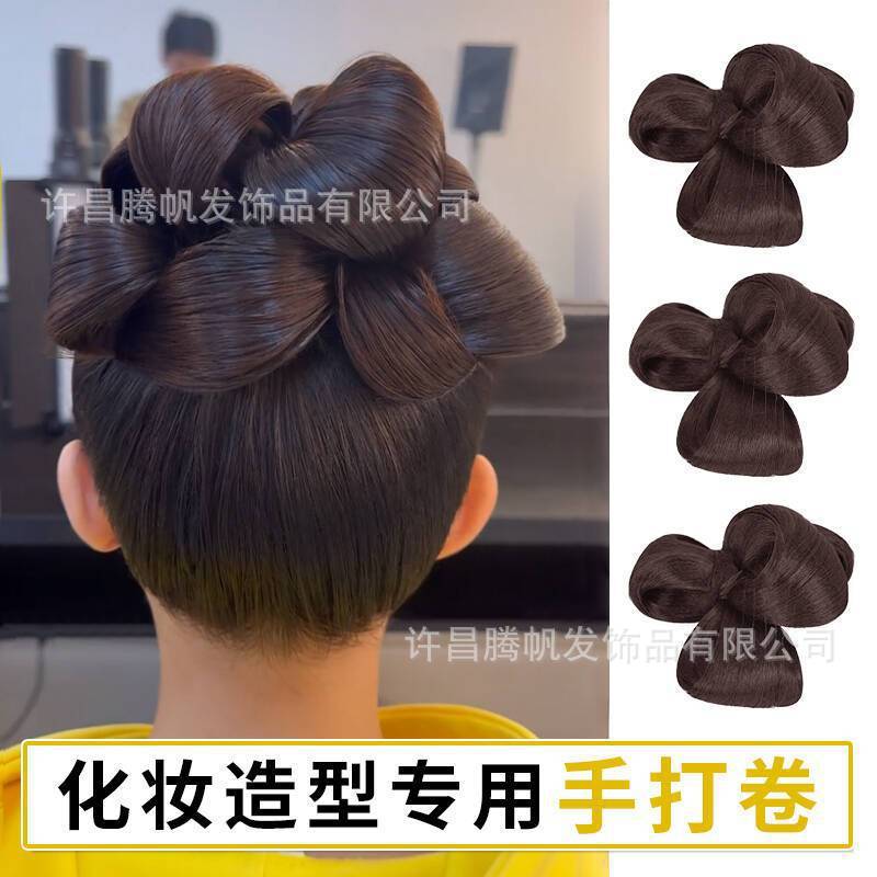 预制新中式手打卷发包汉服假发