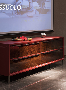 萨索罗/意式轻奢极简约大红色真皮高电视柜边/BENTLEY宾利家具居