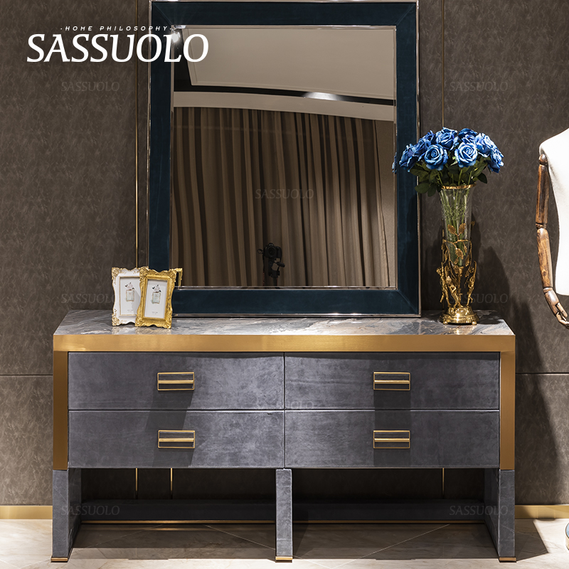 意大利蓝色梳妆台轻奢风斗柜