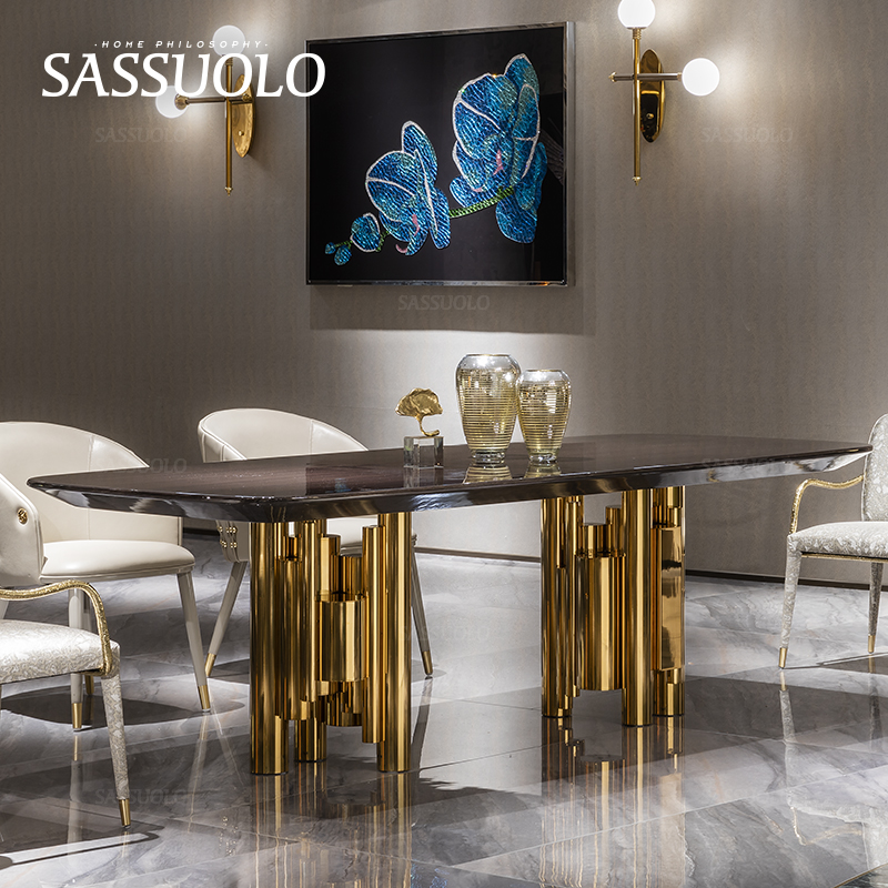 长桌萨索罗圆弧边角轻奢风