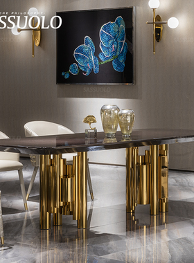 SASSUOLO/意式轻奢ANTIGUA长方形餐桌茶台robertocavalli家具高定