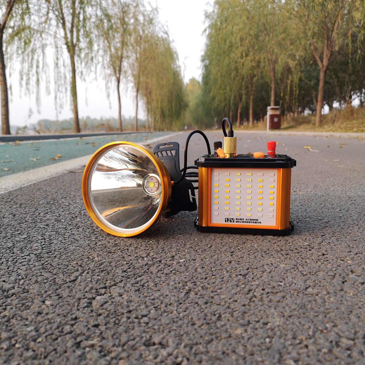 12v超亮灯p90锂电分体头灯充电式强光远射户外钓鱼灯头戴式手电筒