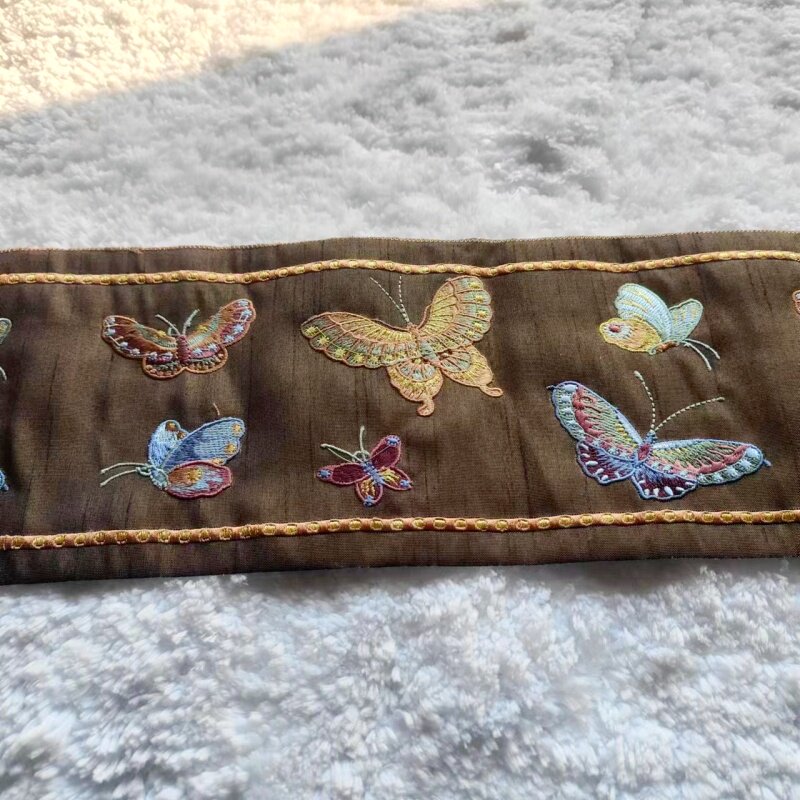 11.5-3厘米仿真丝绣花花边织带窗帘软装靠垫汉服戏服蝴蝶心有灵犀