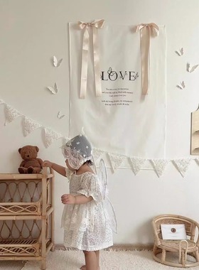 ins风简约海报挂布LOVE白色蕾丝横幅三角旗儿童房装饰拉花装饰品