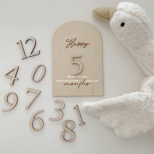 韩ins木质数字满月百天照宝宝成长记录卡孕期月份里程碑拍照道具