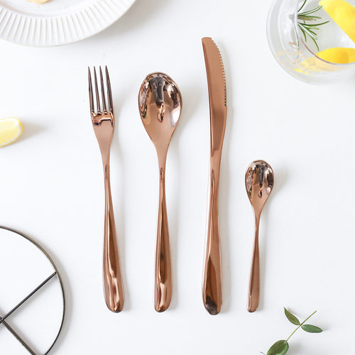 304不锈钢牛排刀叉勺四件套玫瑰金色西餐餐具套装餐厅用刀叉法式