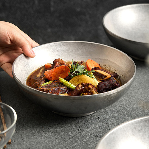 复古雪花双层不锈钢大汤碗冷面碗