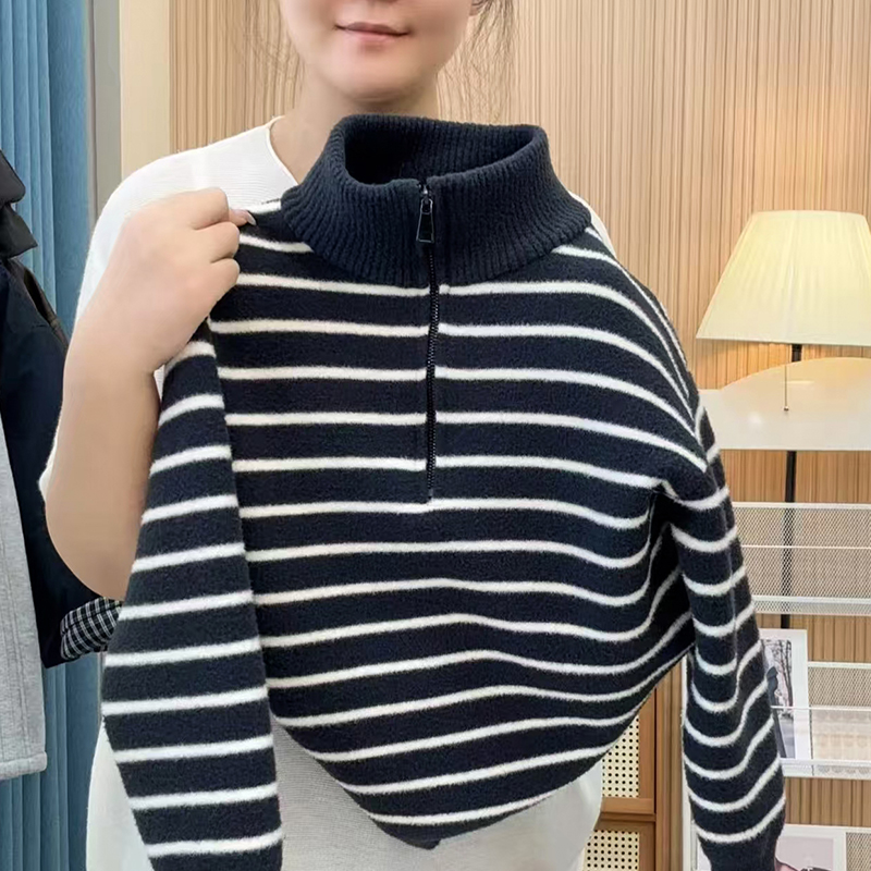 女童毛衣冬季2025新款洋气儿童时髦加绒加厚条纹上衣女孩冬装衣服