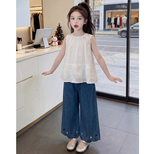 女童夏装套装2026新款洋气儿童韩版网红牛仔裤两件套女孩夏季衣服