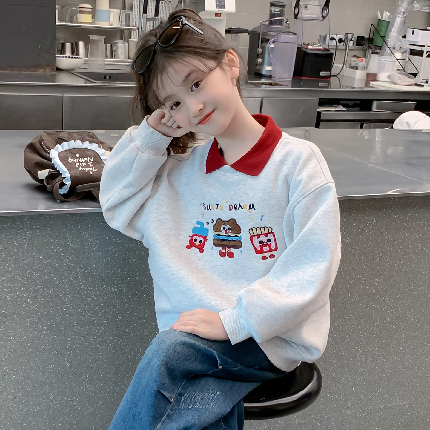 女童卫衣秋冬款2025新款儿童网红洋气一体绒加厚pool衫女孩上衣潮