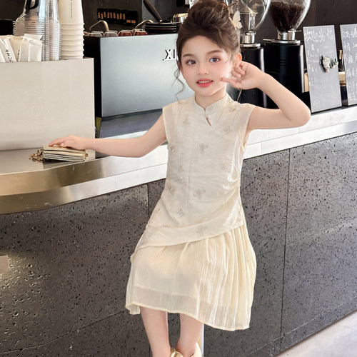 女童汉服连衣裙夏季2026新款儿童童装古风中式纯色连衣裙女孩夏款