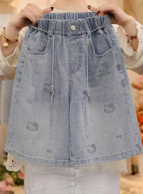 女童裤子夏薄款2026新款儿童时髦洋气韩版kT猫短裤女孩夏季牛仔裤