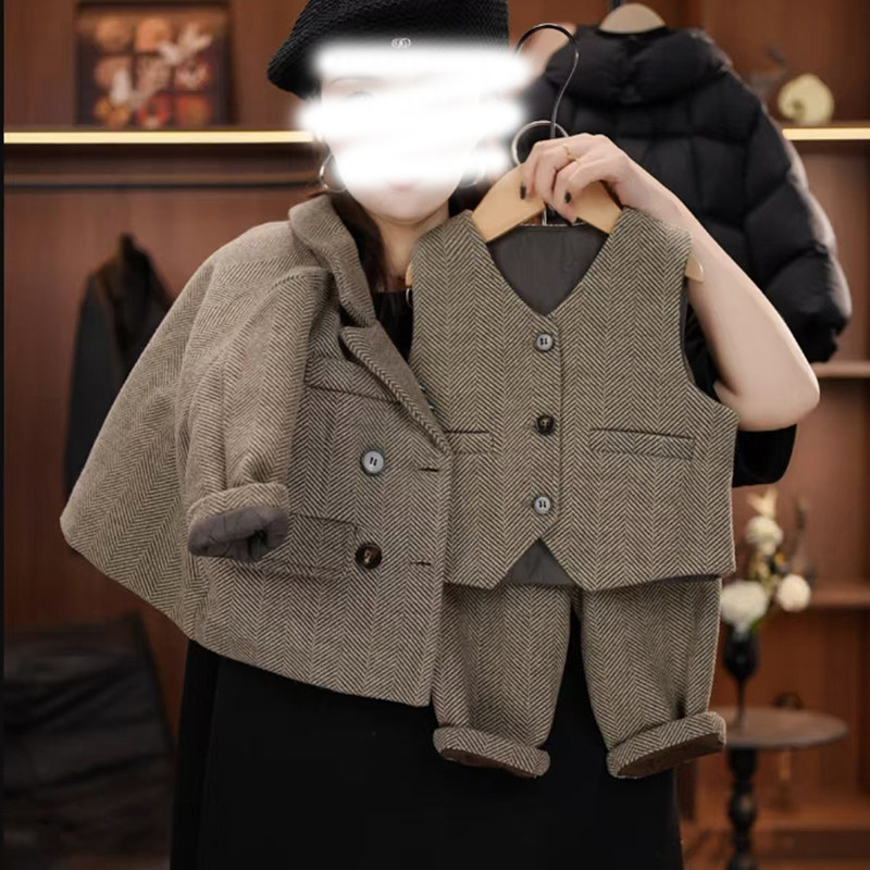 女童冬装套装2025新款洋气儿童时尚休闲西装三件套女孩冬季衣服潮