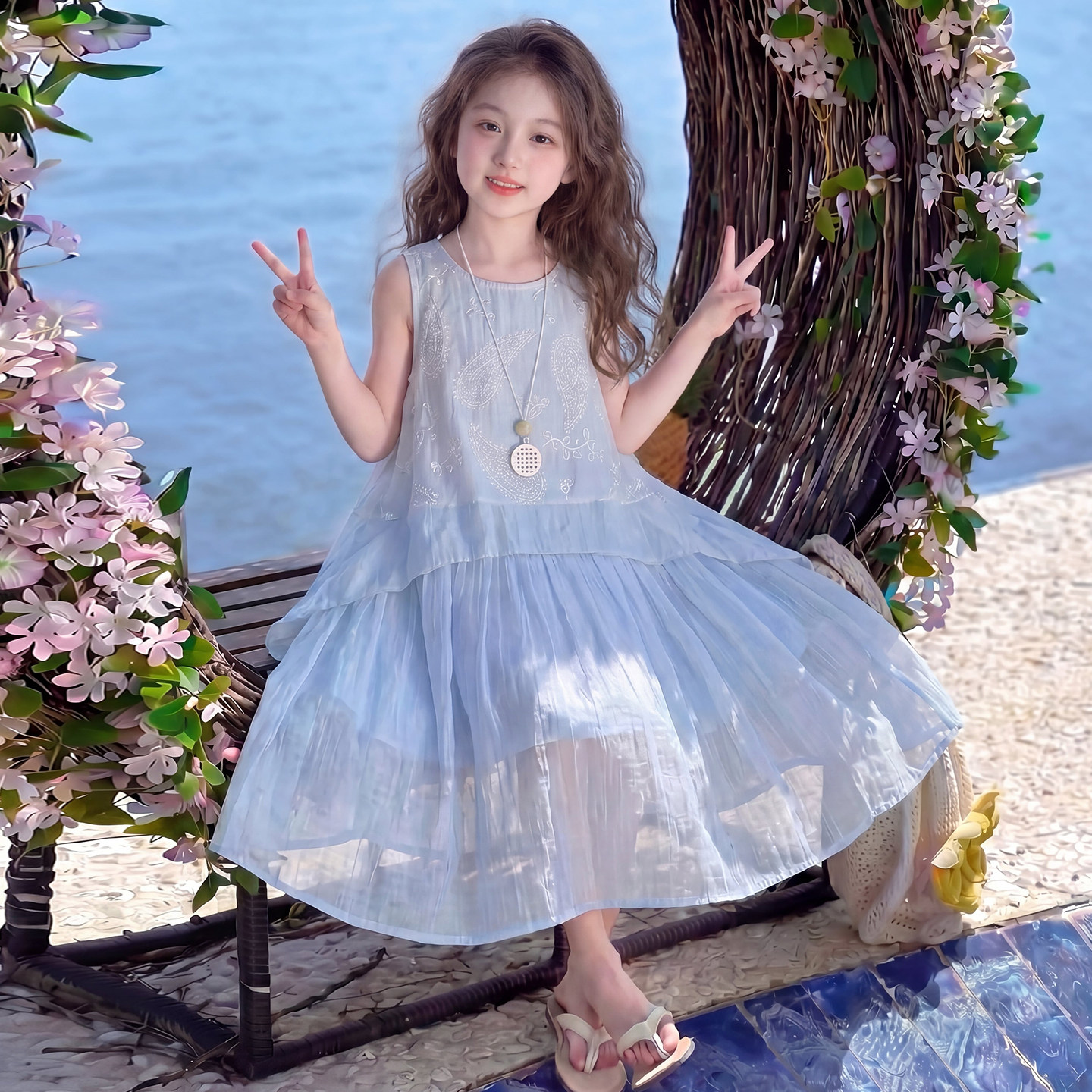 女童连衣裙夏2026新款儿童洋气时髦休闲无袖公主裙女孩夏款裙子潮