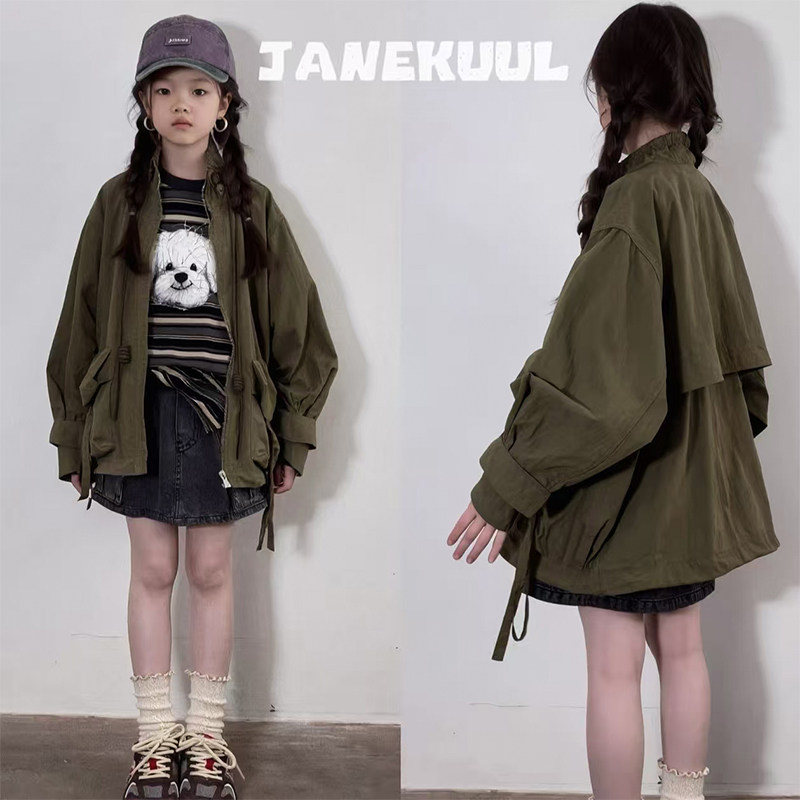 女童春装外套2026新款洋气儿童韩版网红工装纯色上衣女孩春秋衣服